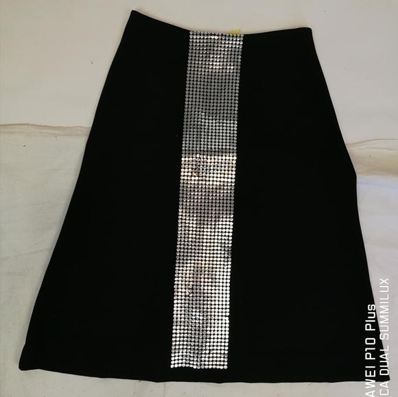 90s vintage black silver Disco embellished a-line stretch viscose skirt - Picture 8 of 9